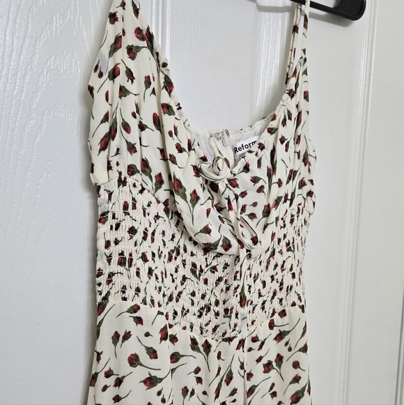 Reformation Genie Midi Dress Marion Rose Print White Red 4 - Picture 4 of 12